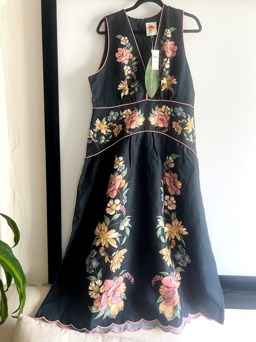 FARM Rio Maira Floral Dark Blue Linen Midi Dress Size XL NWT - Picture 4 of 16